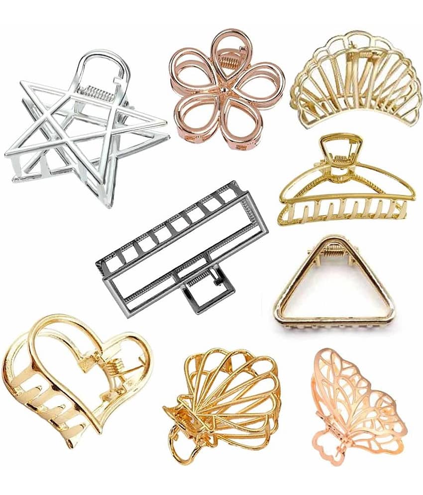 FOK Pack Of 9 Medium Metal Hollow Non Slip Hair Clutcher Clamp Claw Clips for Women Girls (Gold, Silver, Rose Gold, Black,) - Jewellery Sets | Buy online on ZillyBuy