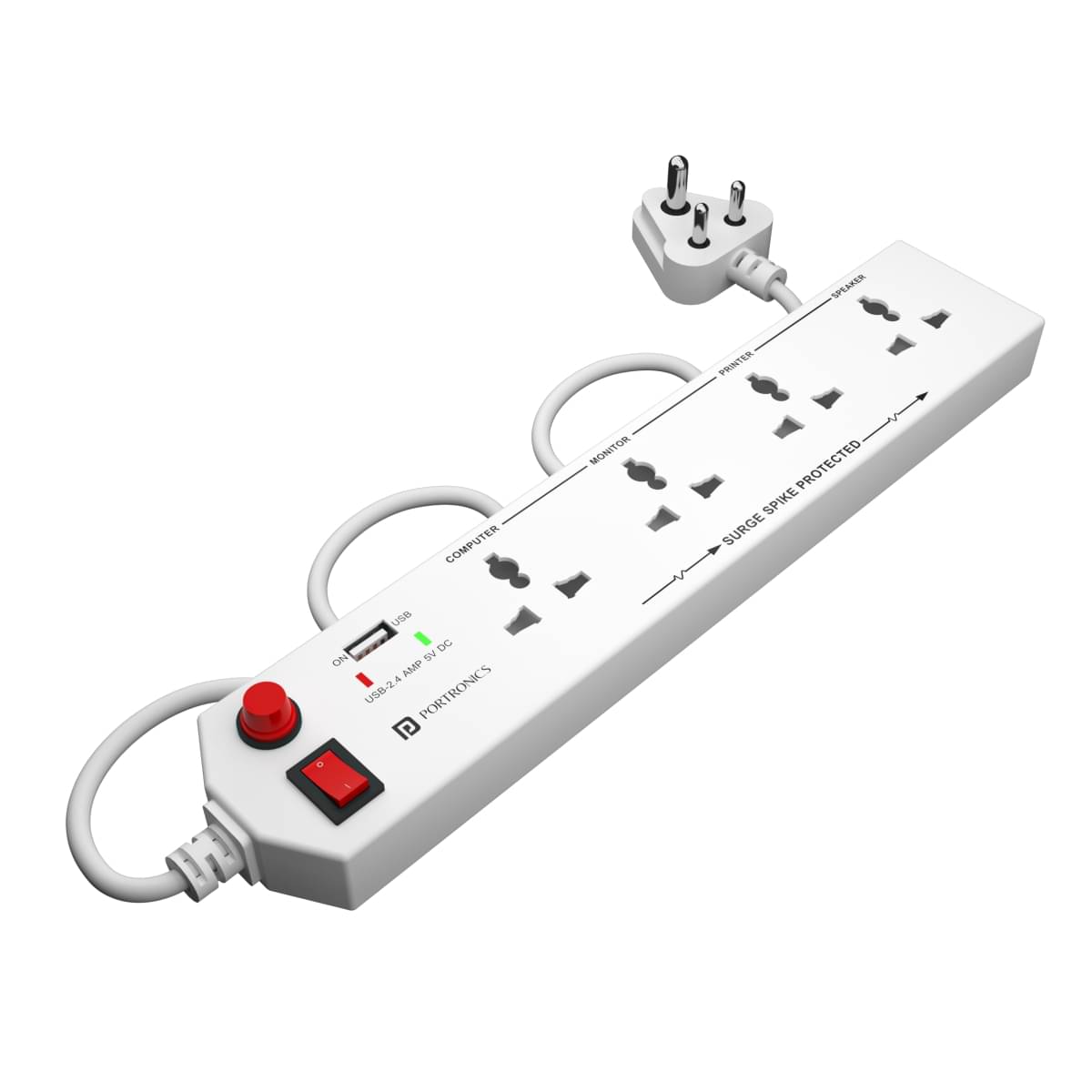     			Portronics Power Plate 4:With 4 Power Sockets +1USB Port Power Converter ,White (POR 1292)