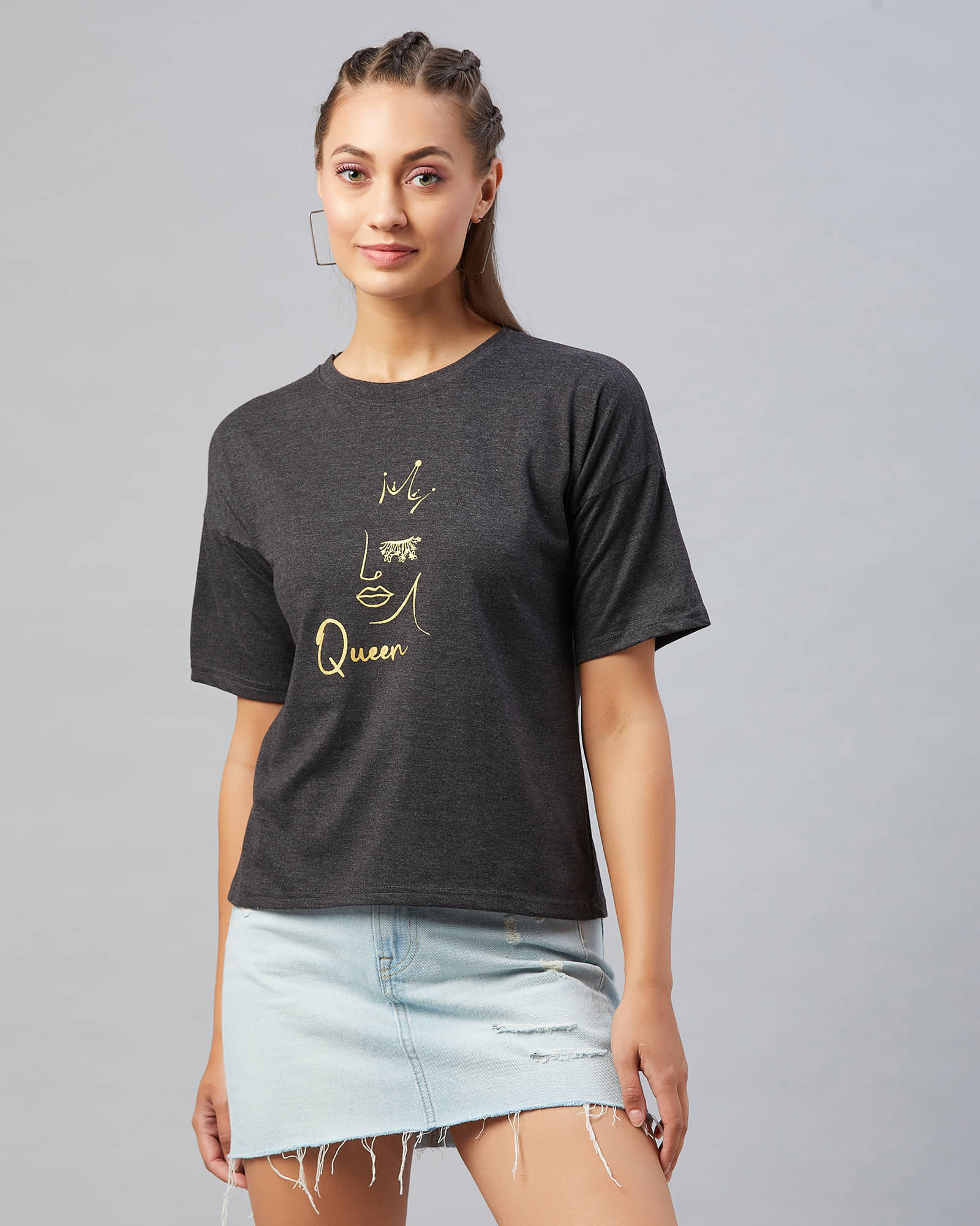 Chimpaaanzee Women Cotton Printed Regular Fit Round Neck T-Shirt ( Black )