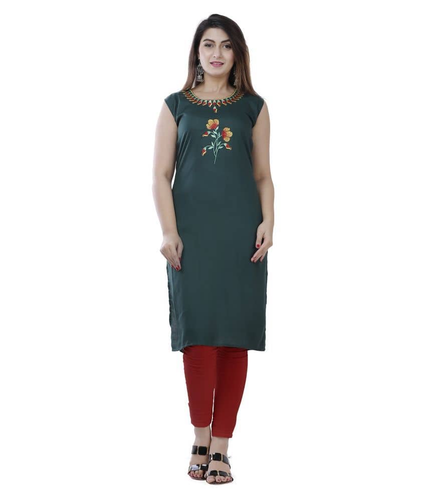 P PRIYA FASHION Green Rayon Straight Kurti - Single - Kurtis, Tunics | Buy online on ZillyBuy