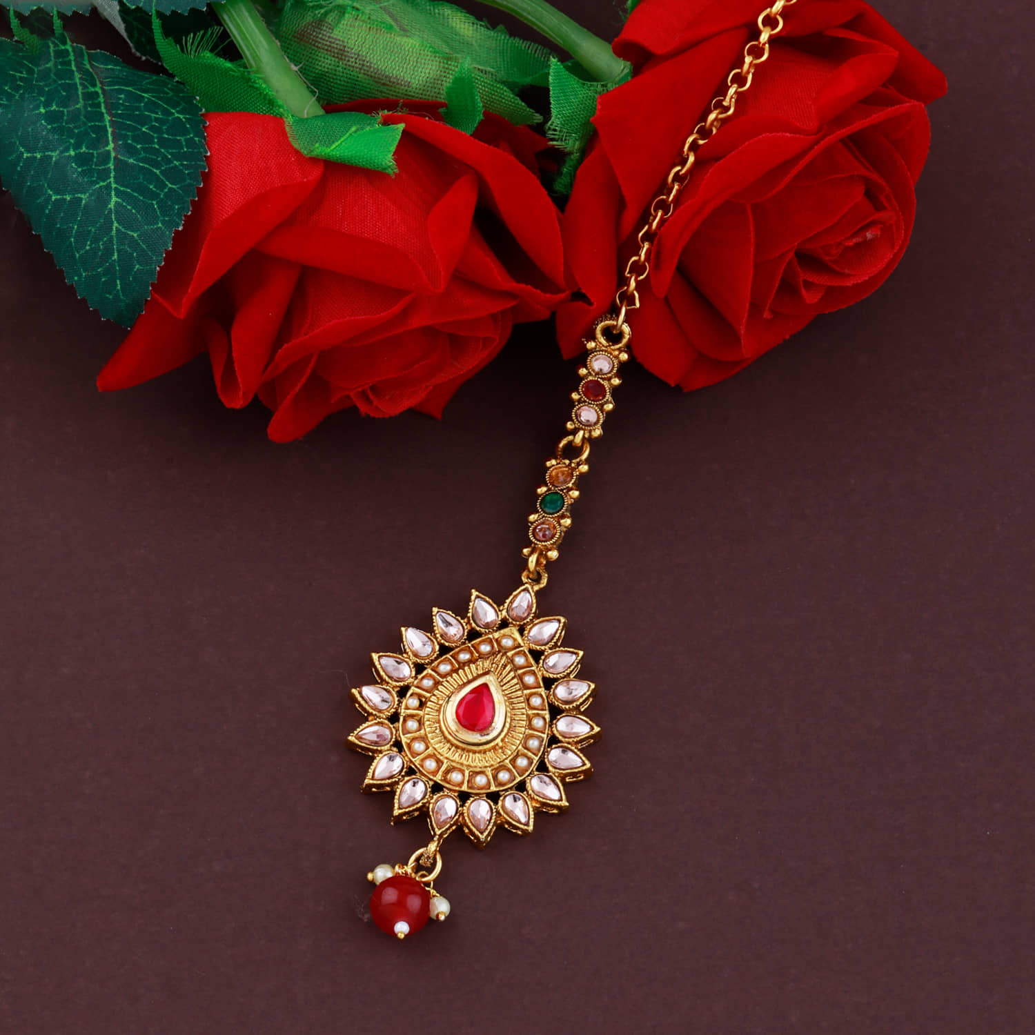 Paola Traditional Gold Plated Kundan Style Maang Tikka Jewellery For Women Girl - Jewellery Sets | Buy online on ZillyBuy