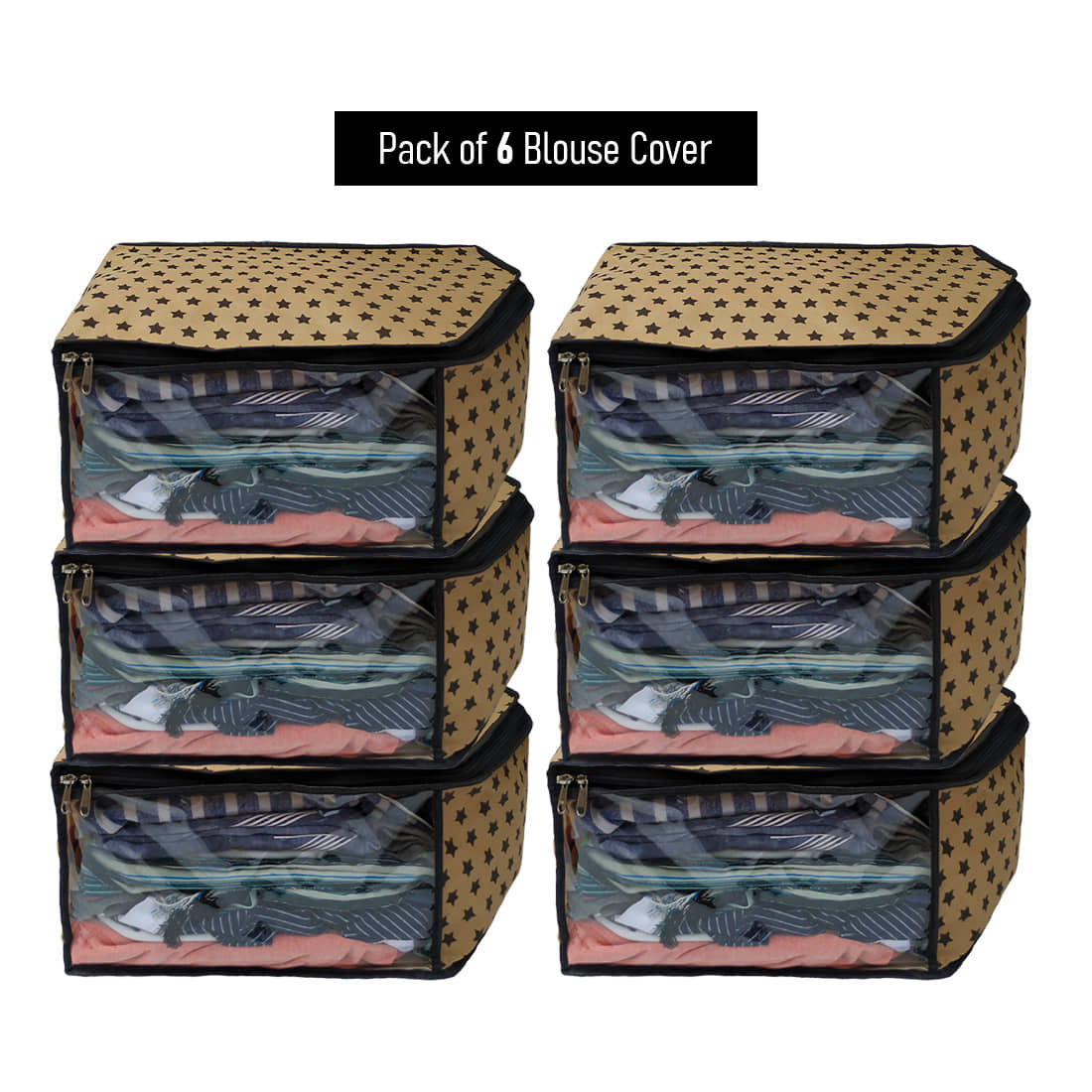 SH. NASIMA 6 Pieces Non Woven Blouse Cover 6 Set, Beige Star
