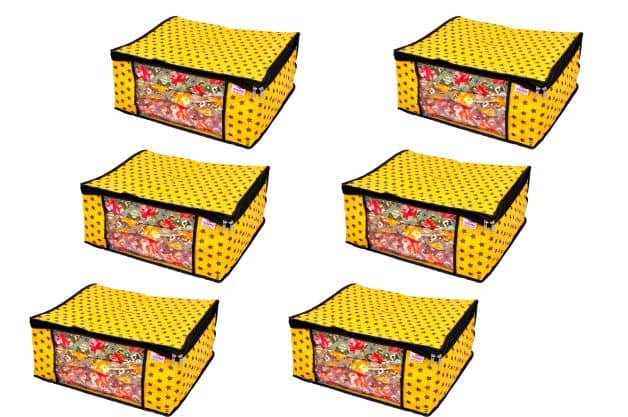 SH. NASIMA Non Woven Printed Saree Cover Bag Wardrobe with Transparent Window( Pack of 6, Red)