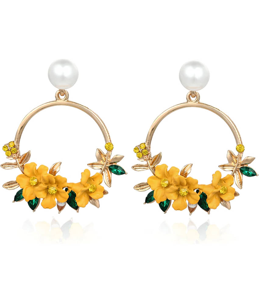 YouBella Crystal Gold Plated Floral Resin Yellow Earrings for Girl's and Women's