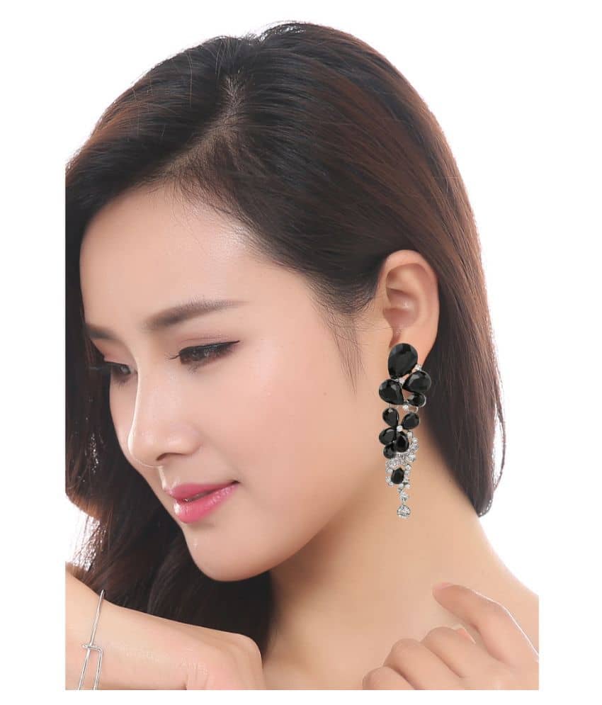 YouBella Fashion Jewellery Stylish Crystal Fancy Party Wear Earrings for Girls and Women (BLACK)