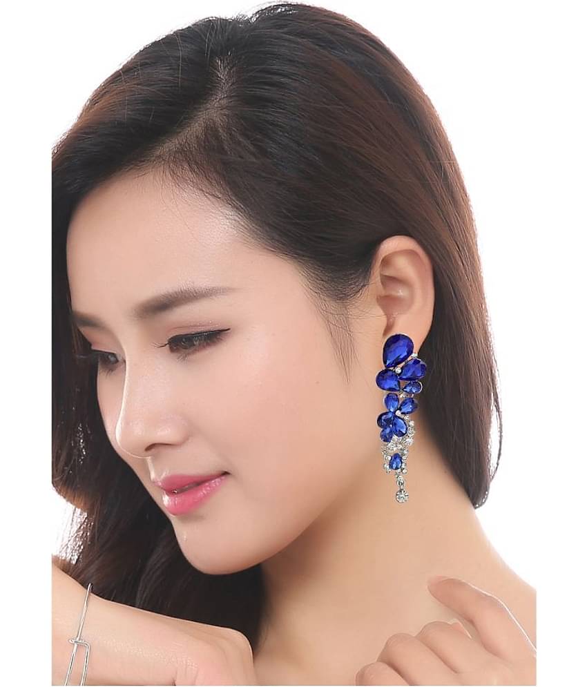 YouBella Fashion Jewellery Stylish Crystal Fancy Party Wear Earrings for Girls and Women (BLUE)