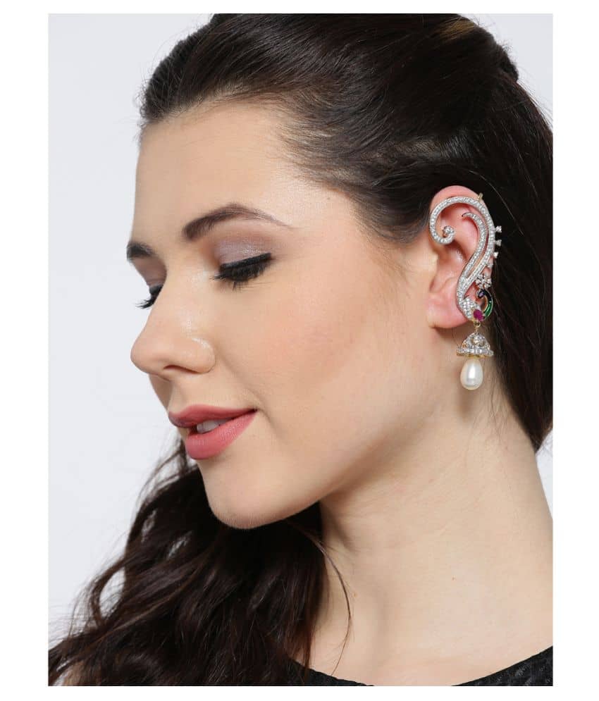 YouBella Gold Plated American Diamond Peacock Earcuff - Earrings | Buy online on ZillyBuy