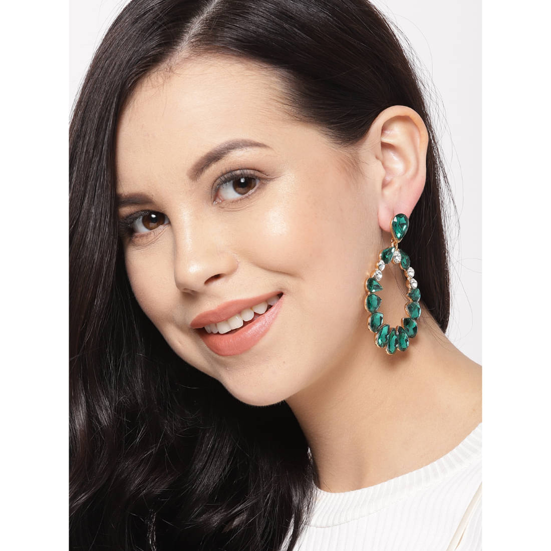     			YouBella Gold Plated Crystal Floral Earrings Jewellery for Women (Green)