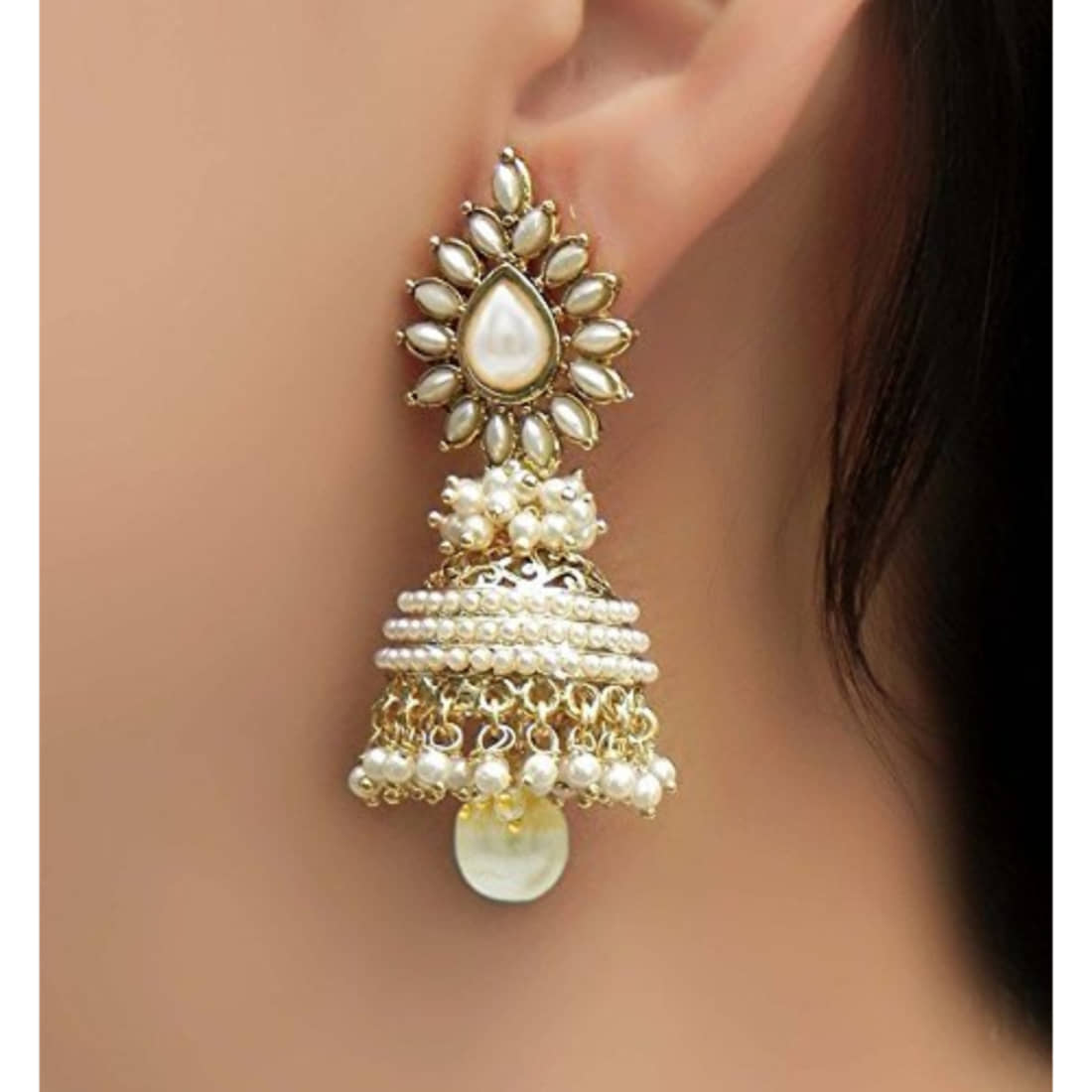 YouBella Gold Plated Stylish Jewellery Traditional Pearl Fancy Party Wear Combo of Jhumka/jhumki Earrings for Women (Gold) - Earrings | Buy online on ZillyBuy