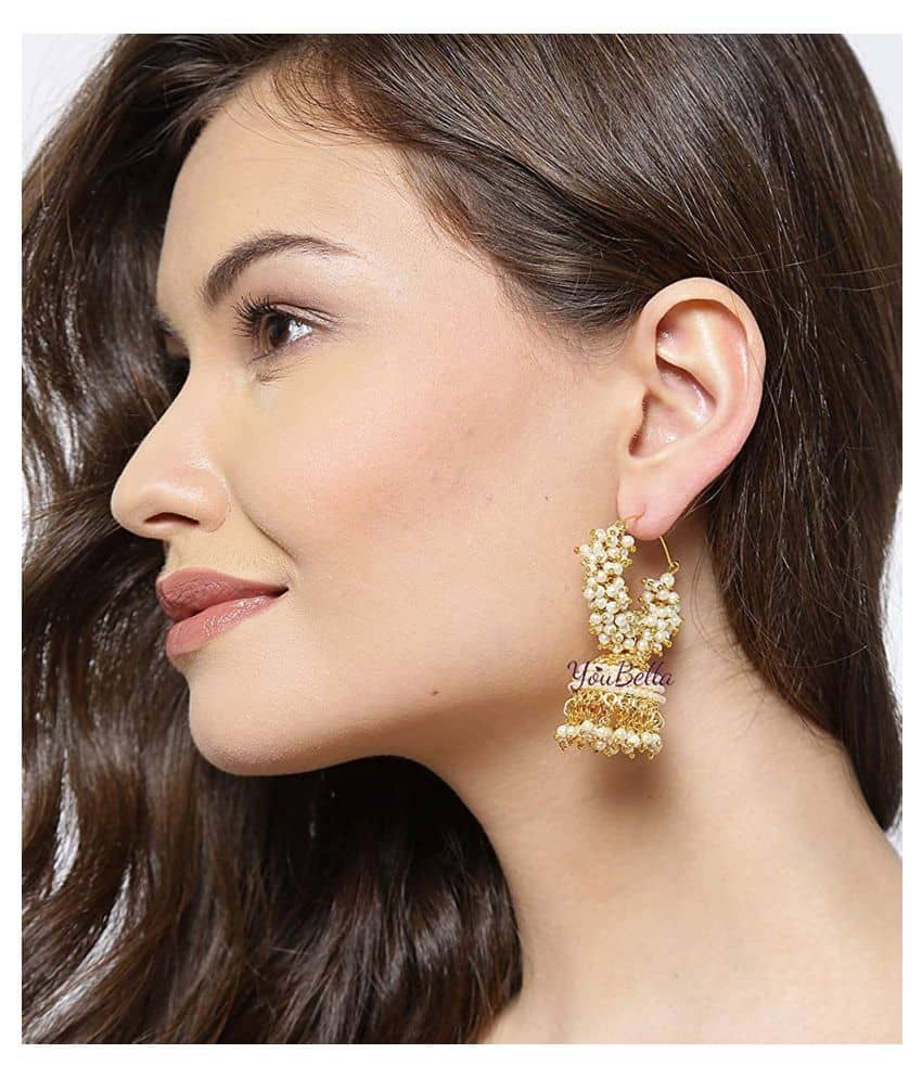 YouBella Golden Plated Hoop Earrings for Women (Golden )(YBEAR_31070) - Earrings | Buy online on ZillyBuy