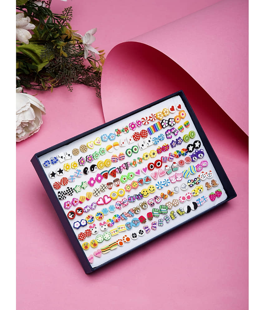 YouBella Jewellery Earrings for Women Combo of 100 Stud Tops Earring for Women and Girls (Multi-color) (YBEAR_32864) - Earrings | Buy online on ZillyBuy