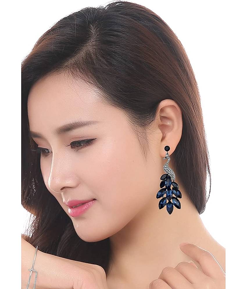 YouBella Jewellery Valentine Collection AAA Swiss Zircon Peacock Fashion Fancy Party Wear gold-plated alloy Earrings for Women (Blue)