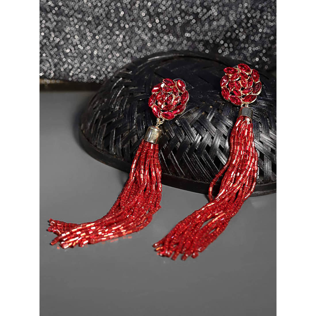 YouBella Jewellery Valentine Collection Celebrity Inspired Tassle Earrings for Girls and Women (Red) - Earrings | Buy online on ZillyBuy