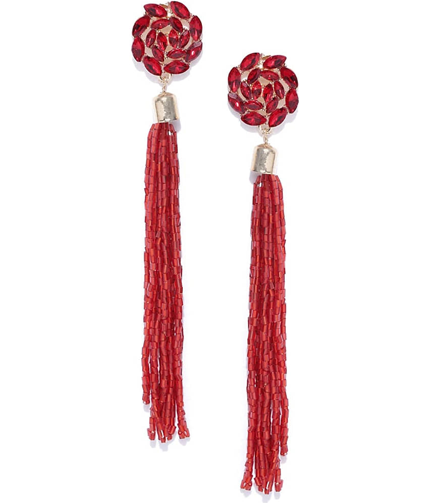 YouBella Jewellery Valentine Collection Celebrity Inspired Tassle Earrings for Girls and Women (Red)