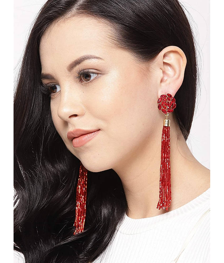 YouBella Jewellery Valentine Collection Celebrity Inspired Tassle Earrings for Girls and Women (Red)