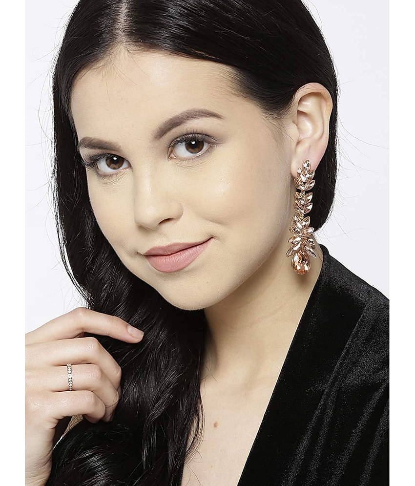 YouBella Metal Gold Plated Jewellery Valentine Collection AAA Swiss Zircon Fashion Stylish Fancy Party Wear Peach Earrings for Girl's and Women's