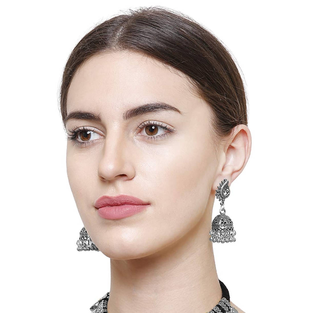     			YouBella Silver Oxidized Silver Afghani Jhumka earrings for Girls and Women