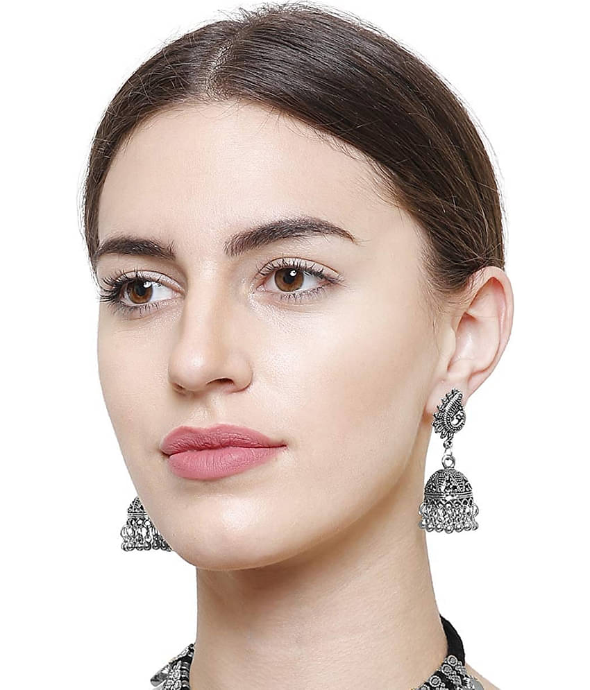 YouBella Silver Oxidized Silver Afghani Jhumka earrings for Girls and Women