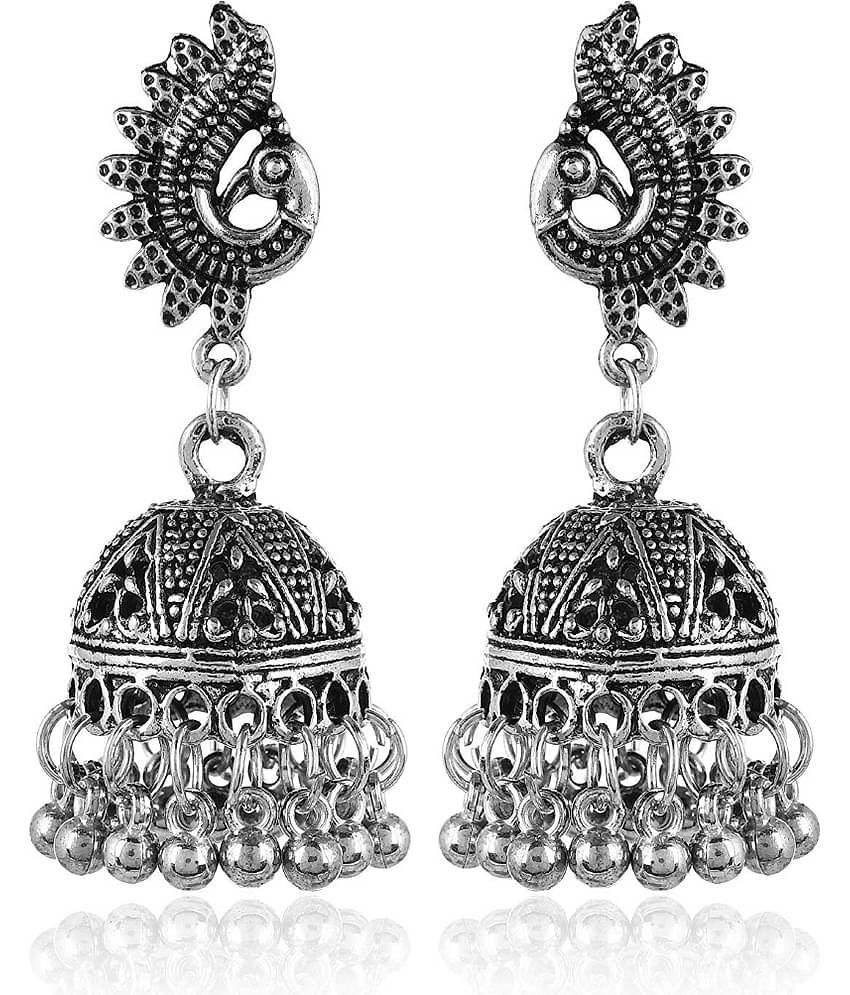 YouBella Silver Oxidized Silver Afghani Jhumka earrings for Girls and Women