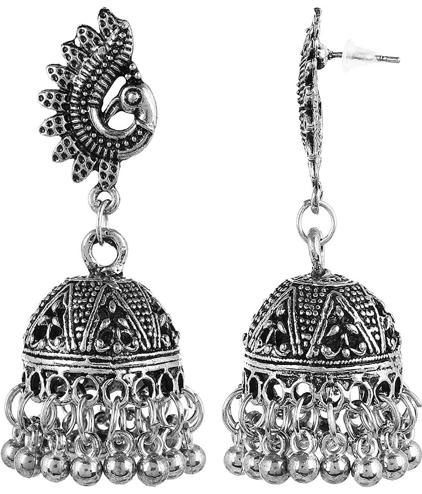 YouBella Silver Oxidized Silver Afghani Jhumka earrings for Girls and Women