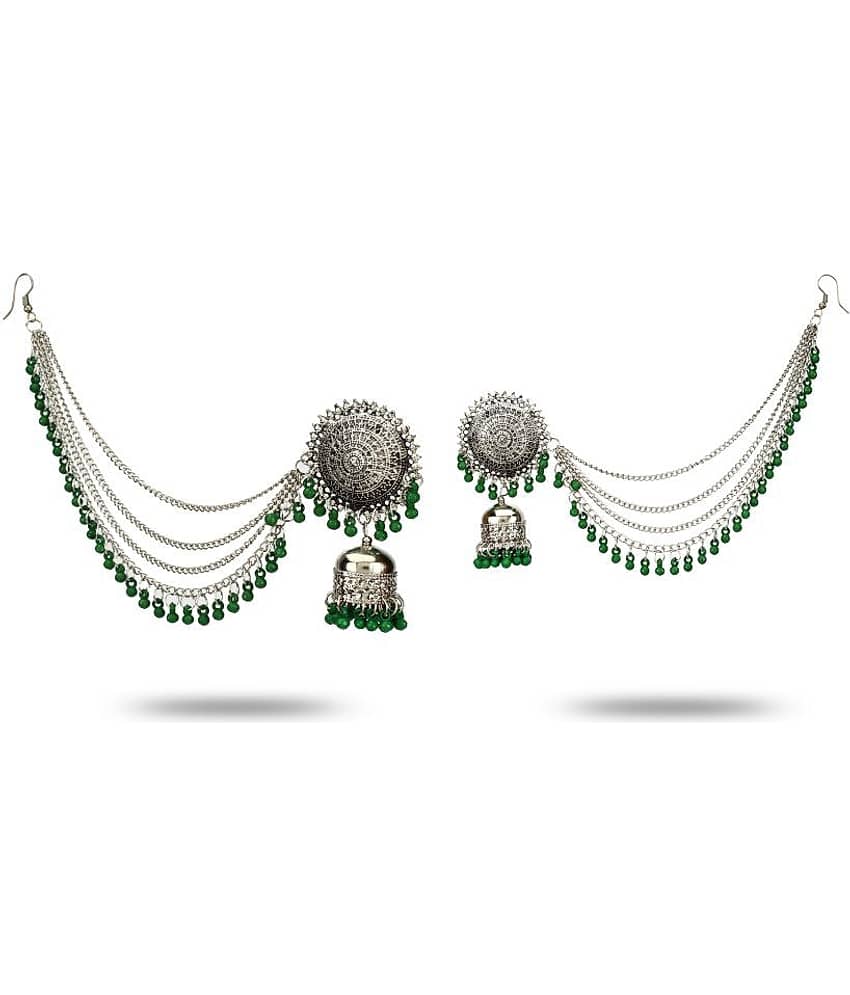 YouBella Stylish Latest Design Combo Of Earrings And Maang Tikka Jewellery Silver Plated Jhumki Earrings for Women (Green) (YBEAR_32664) - Earrings | Buy online on ZillyBuy