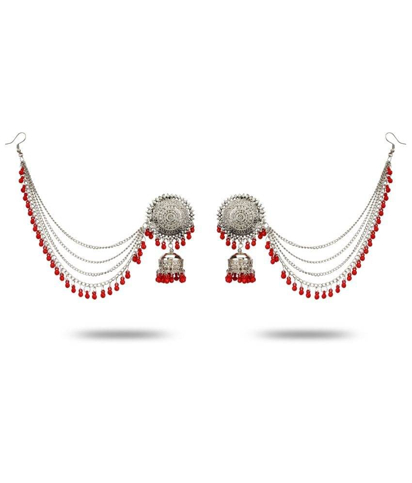 YouBella Stylish Latest Design Combo Of Earrings And Maang Tikka Jewellery Silver Plated Jhumki Earrings for Women (Red) (YBEAR_32663) YouBella Stylish Latest Design Combo Of Earrings And Maang Tikka Jewellery Silver Plated Jhumki Earrings for Women (Red) (YBEAR_32663)