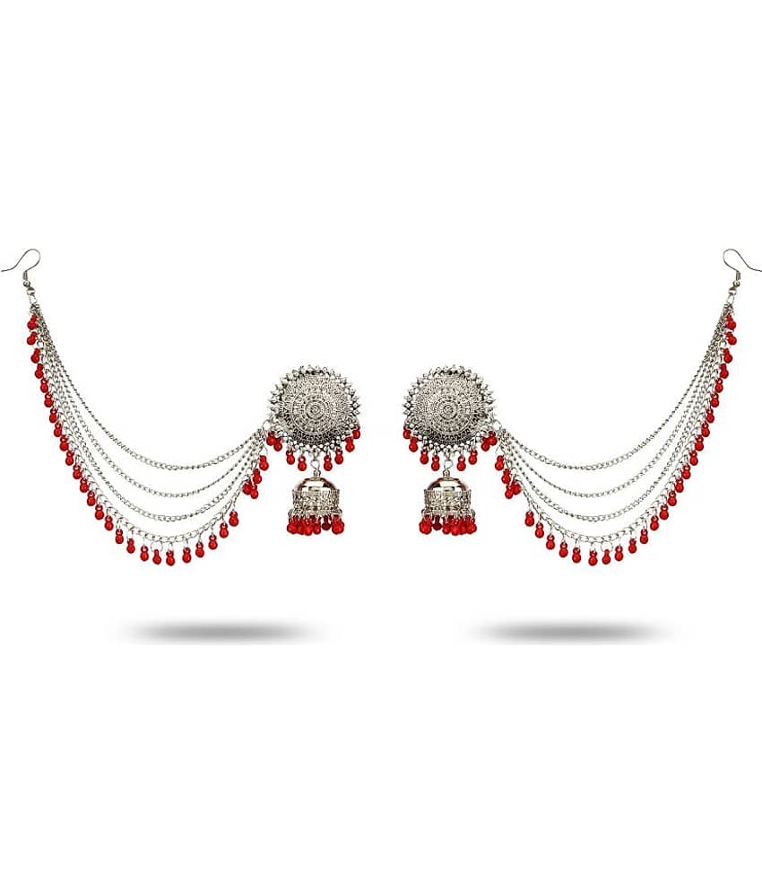 YouBella Stylish Latest Design Combo Of Earrings And Maang Tikka Jewellery Silver Plated Jhumki Earrings for Women (Red) (YBEAR_32663) - Earrings | Buy online on ZillyBuy