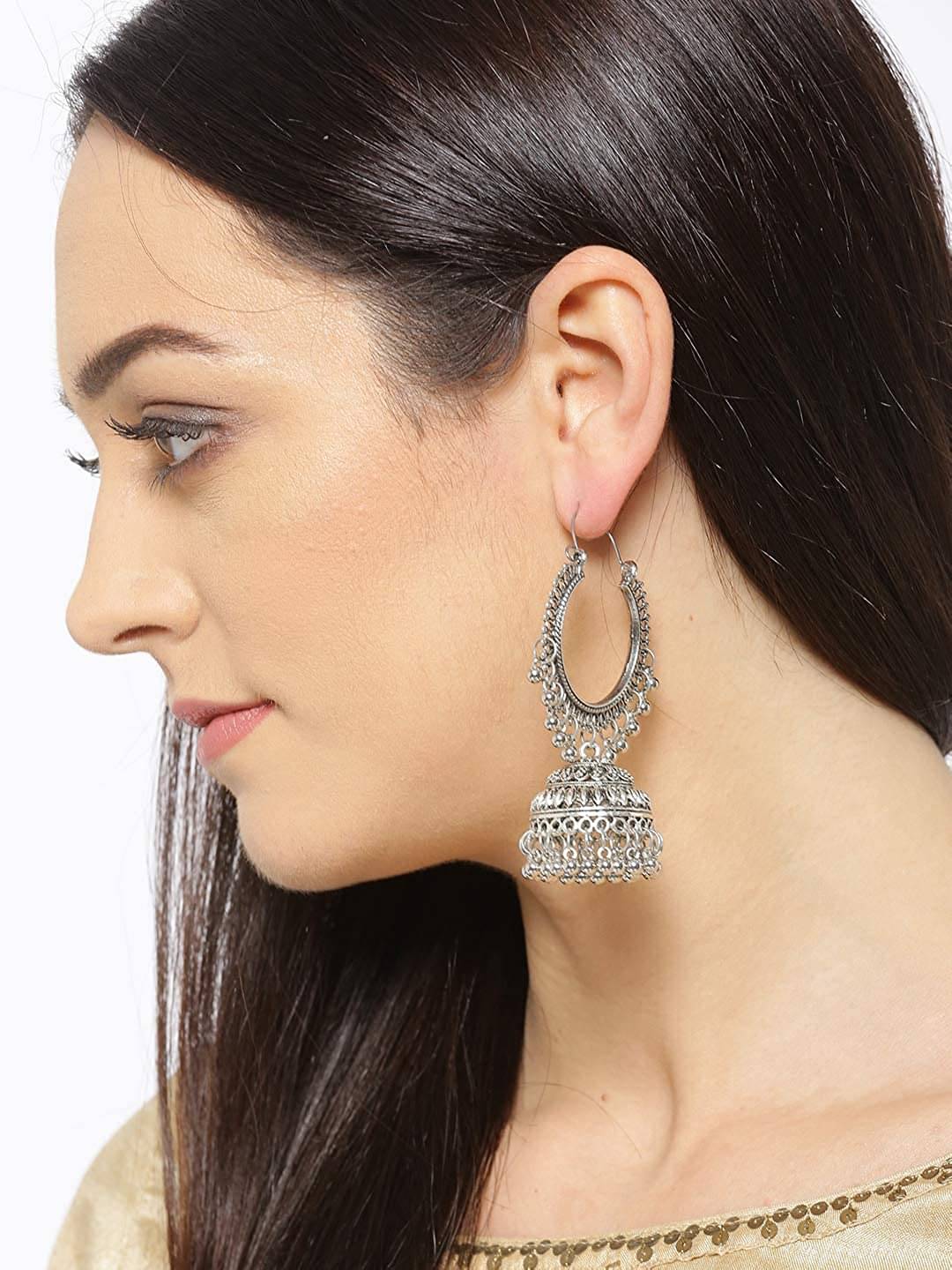 YouBella Stylish Party Wear Afghani Jewellery Oxidized Silver Jhumkis Earrings for Women (Silver)(YBEAR_32197)     			YouBella Stylish Party Wear Afghani Jewellery Oxidized Silver Jhumkis Earrings for Women (Silver)(YBEAR_32197)
