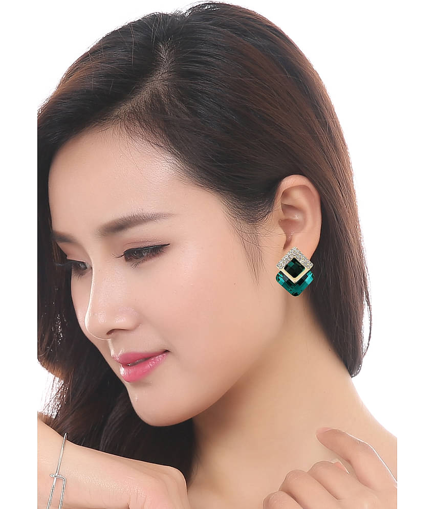 YouBella Stylish Party Wear Jewellery Gold Plated Studs Earrings for Women (Green)(YBEAR_32074)