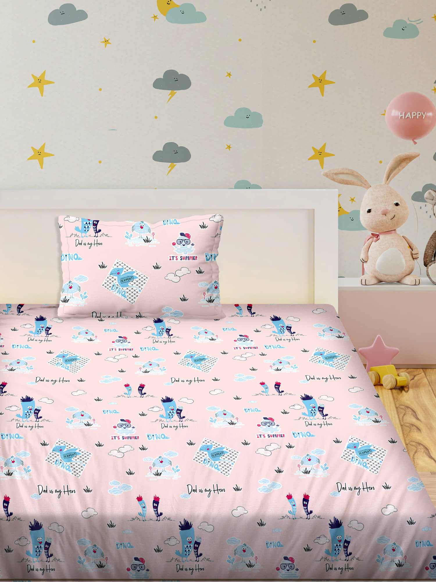 Bella Casa Cotton Single Bedsheet ( Pink )
