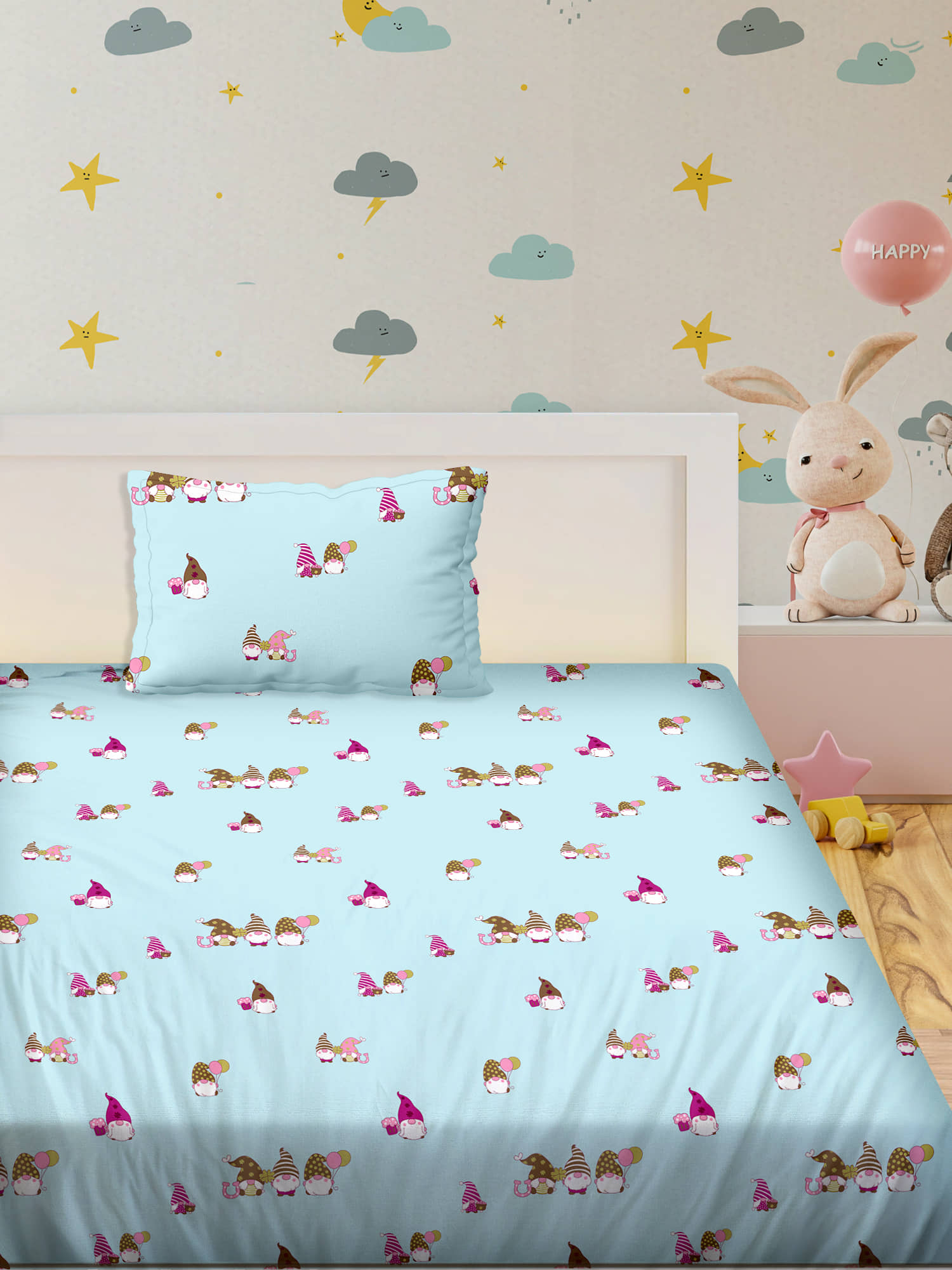 Bella Casa Cotton Single Bedsheet ( Blue )