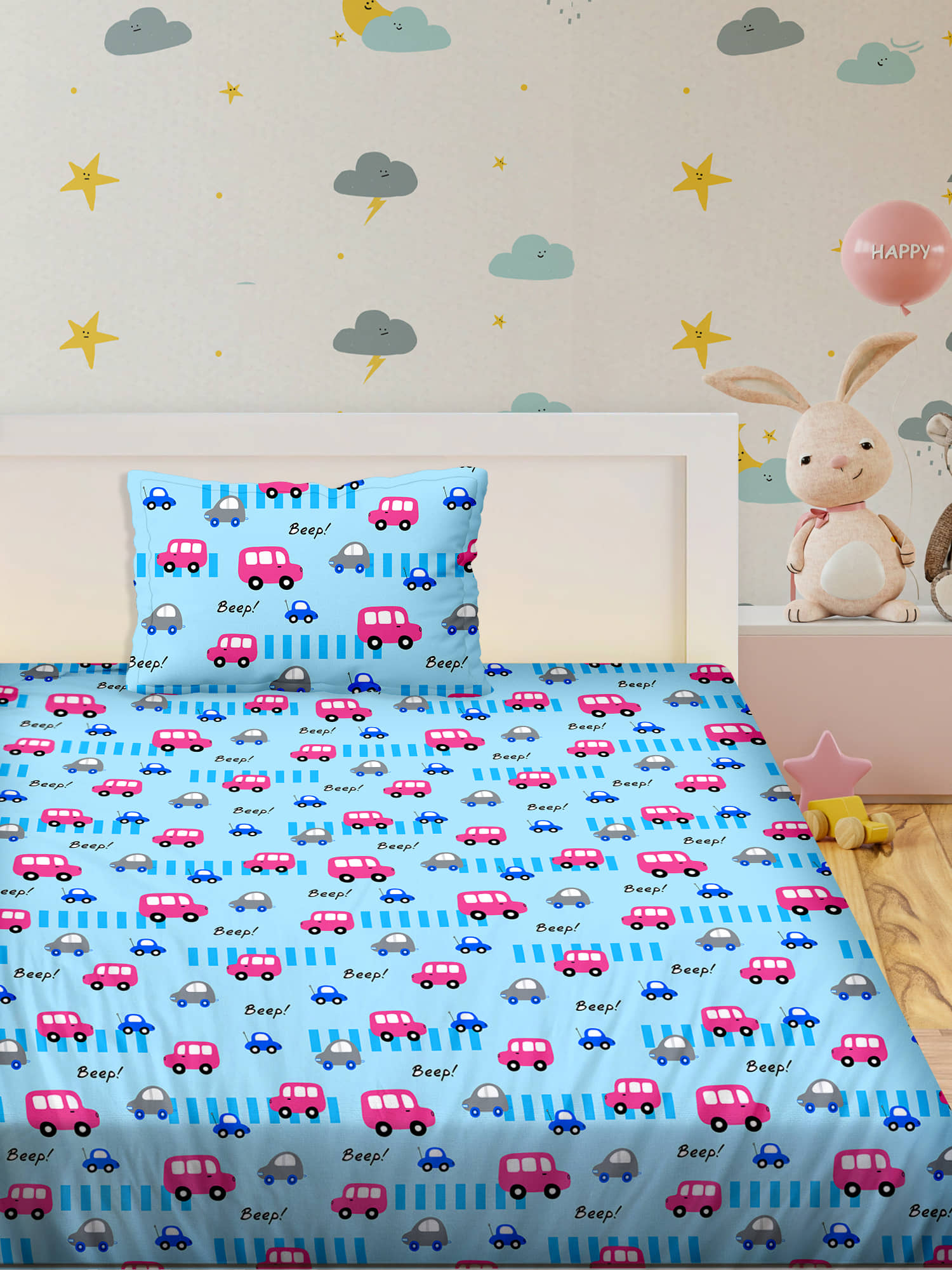 Bella Casa Cotton Single Bedsheet ( Blue )