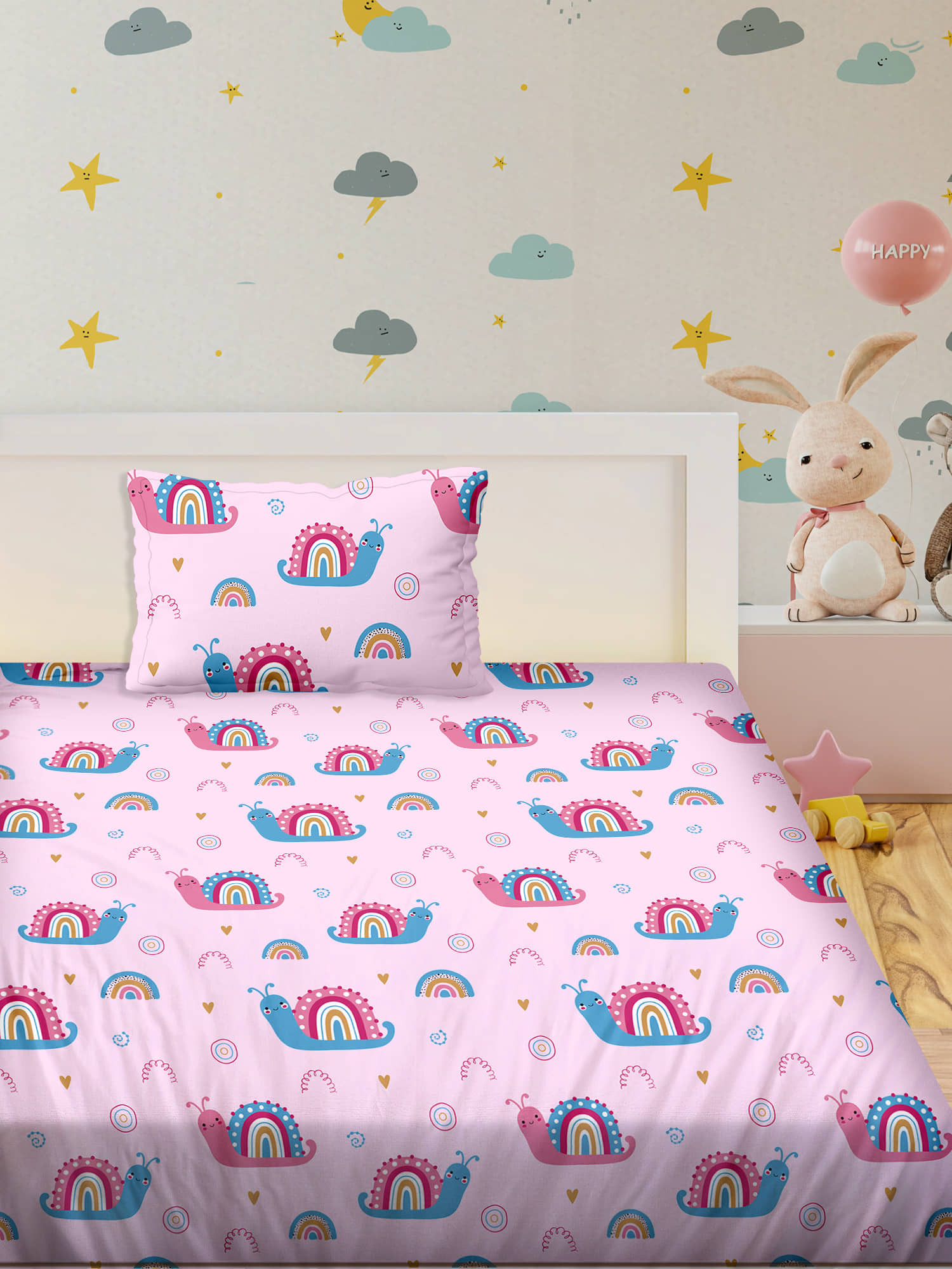Bella Casa Cotton Single Bedsheet ( Pink )