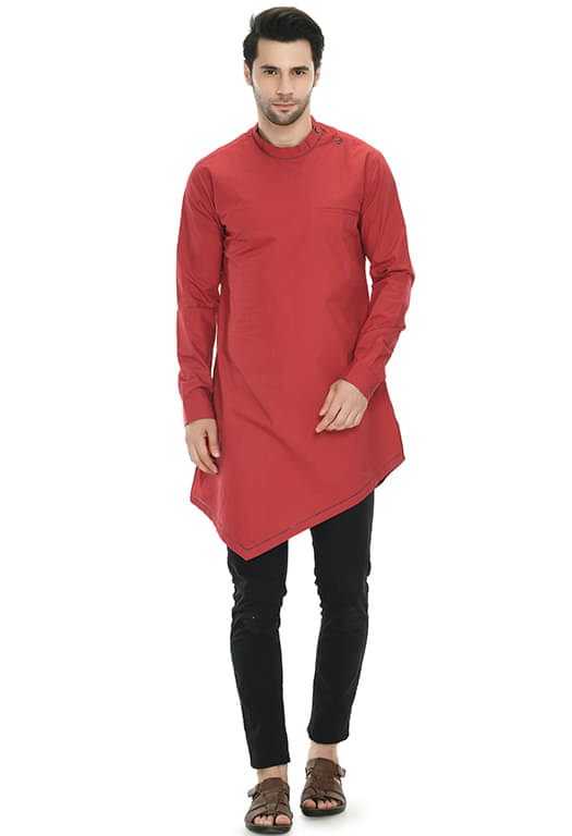     			DESIGN TREND Red Cotton Kurta Single