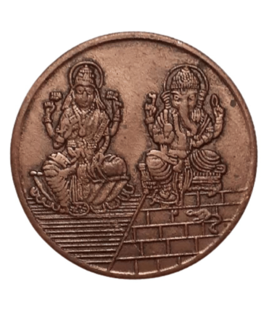     			Hop n Shop - OLD VINTAGE ONE ANNA EAST INDIA COMPANY 1839 LAXMI GANESH 1 Antique Figurines