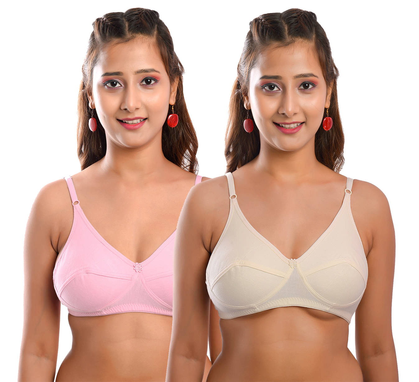 Elina Pack of 2 Cotton Non Padded Women's T-Shirt Bra ( Multi Color )     			Elina Pack of 2 Cotton Non Padded Women's T-Shirt Bra ( Multi Color )