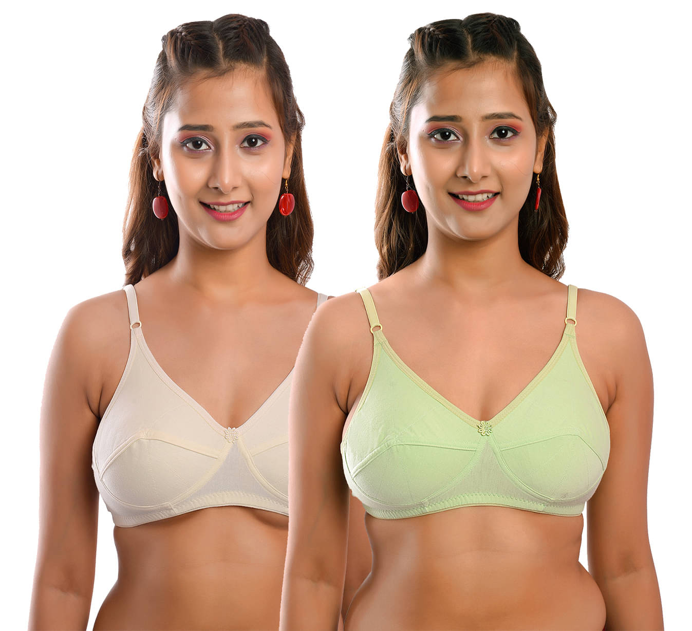 Elina Pack of 2 Cotton Non Padded Women's T-Shirt Bra ( Multi Color )     			Elina Pack of 2 Cotton Non Padded Women's T-Shirt Bra ( Multi Color )
