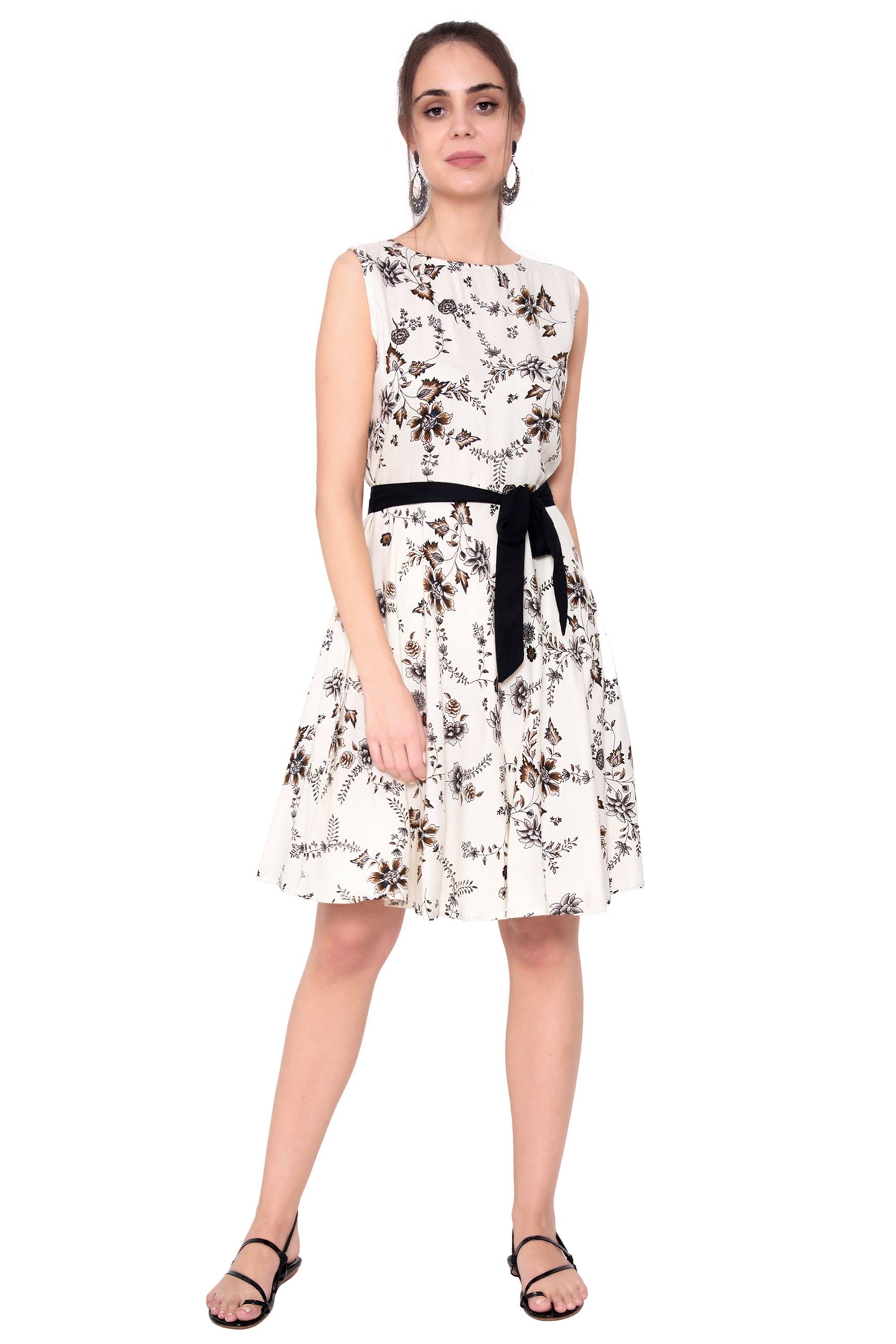     			GOD BLESS Women Rayon A-line Dress ( Beige )