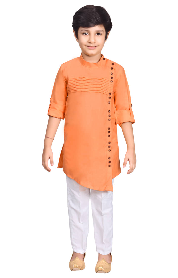 Joley Poley Boys 100% Cotton - Pattern Kurta Pant Set ( Light Orange , Pack of 1 ) - Kurtas & Kurta Sets | Buy online on ZillyBuy