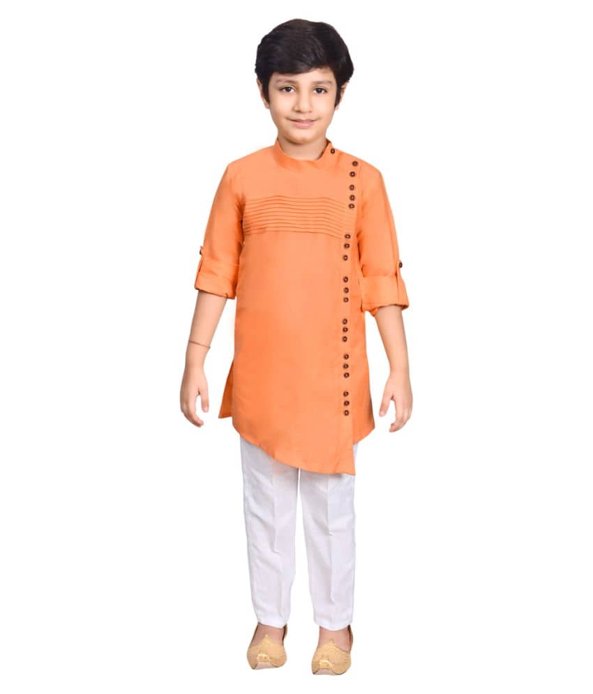 Joley Poley Boys 100% Cotton - Pattern Kurta Pant Set ( Light Orange , Pack of 1 ) - Kurtas & Kurta Sets | Buy online on ZillyBuy