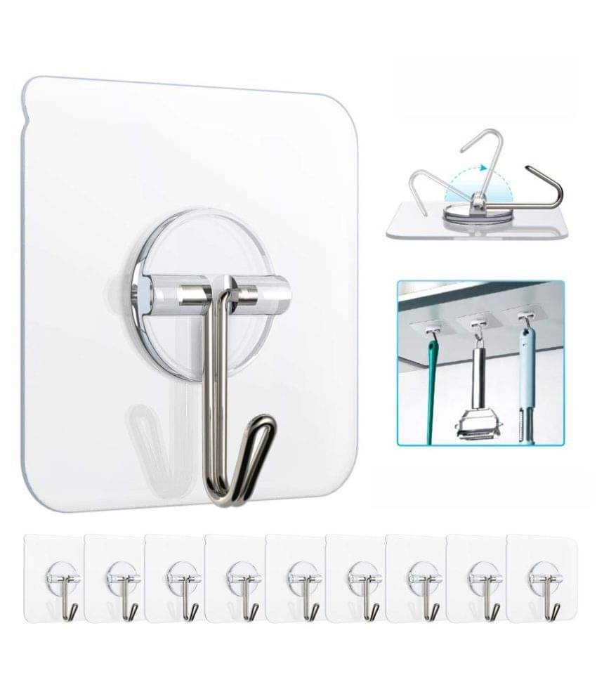     			Mr Bhoot Self Adhesive Wall Hanging Hooks Pack of 10, WaterProof 10 Kg Capacity Strong Adhesive Wall Hooks Hanger for Home Kitchen Bathroom,Key Hanger Sticker,Hook Hanger Sticker,Adhesive Stickers ABS Plastic Steel Hook Hanger.