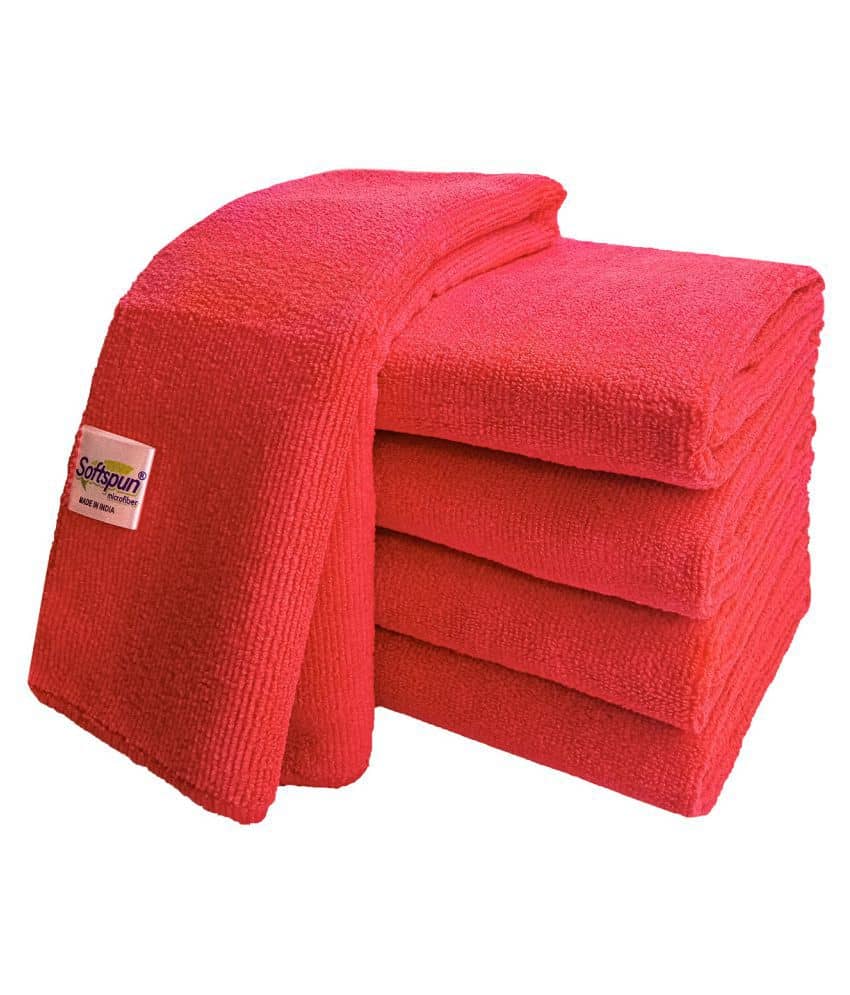 SOFTSPUN Microfiber Cleaning Cloths, 2pcs 40x40cms 340GSM Red! Highly Absorbent, Lint and Streak Free, Multi -Purpose Wash Cloth for Kitchen, Car, Window, Stainless Steel, silverware.