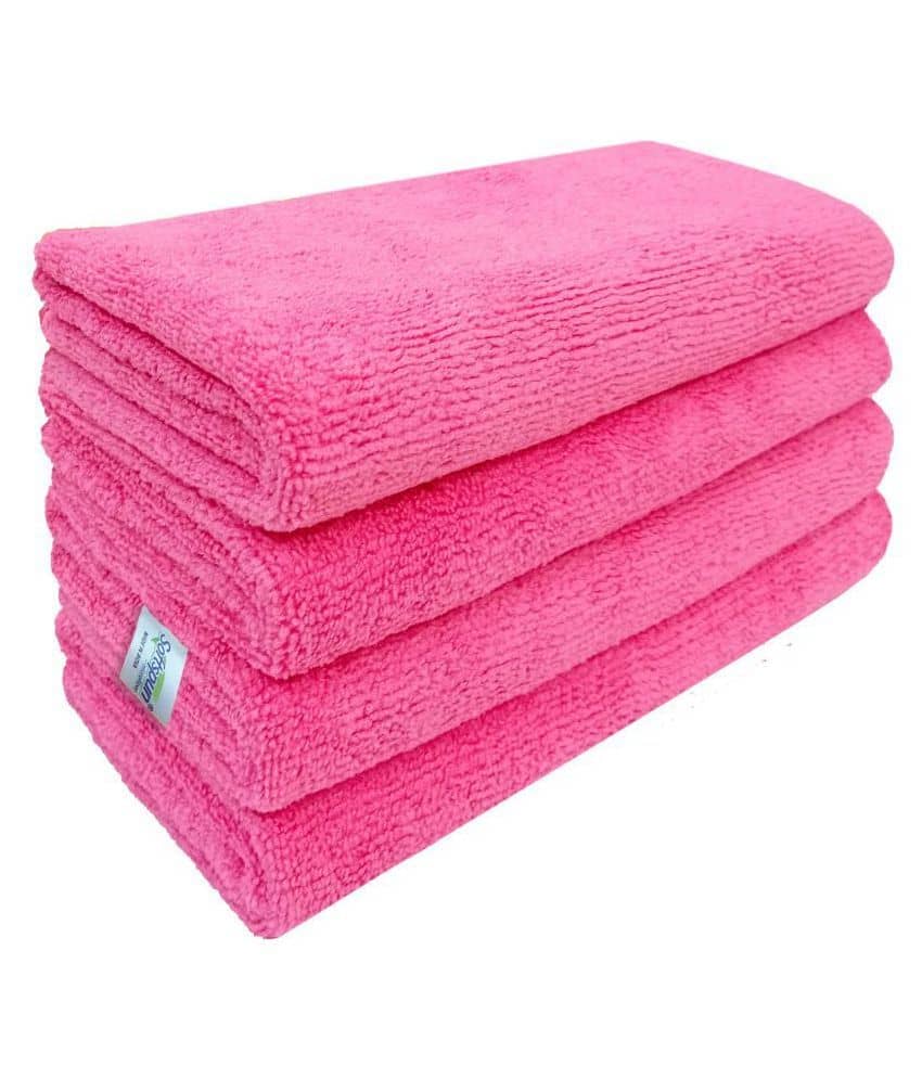 SOFTSPUN Microfiber Cleaning Cloths, 3pcs 40x40cms 340GSM Pink! Highly Absorbent, Lint and Streak Free, Multi -Purpose Wash Cloth for Kitchen, Car, Window, Stainless Steel, silverware.
