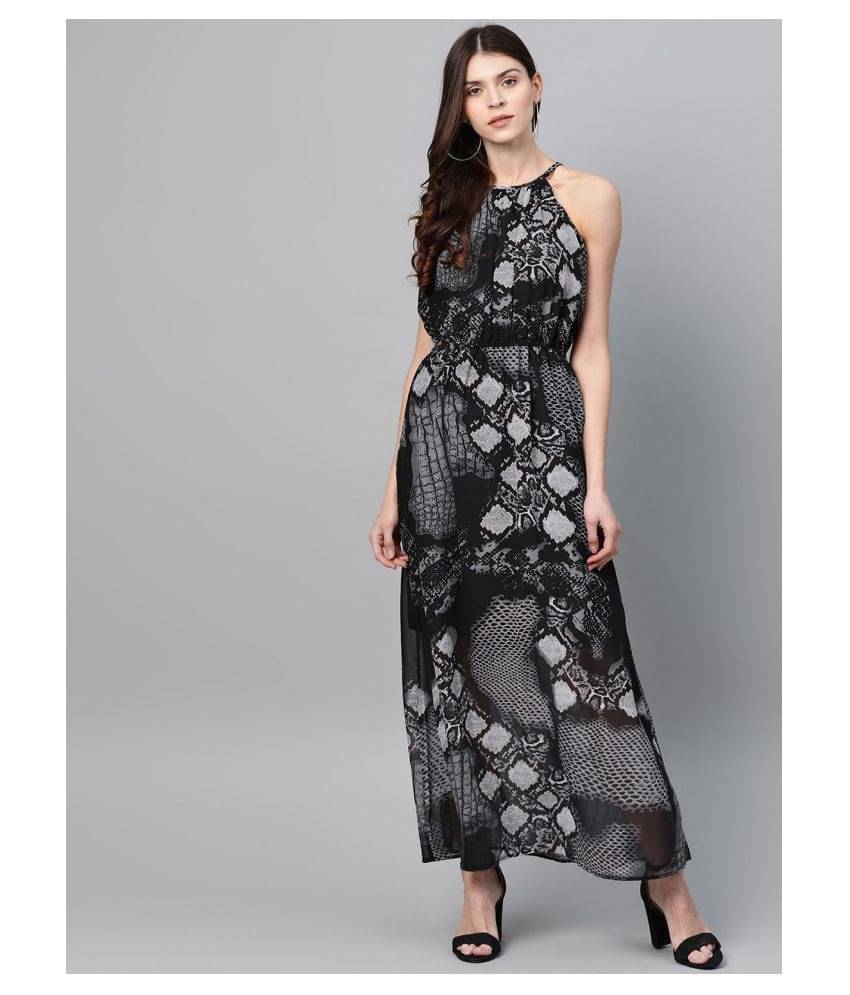 Zima Leto Polyester Black Fit And Flare Dress - Single Zima Leto Polyester Black Fit And Flare Dress - Single