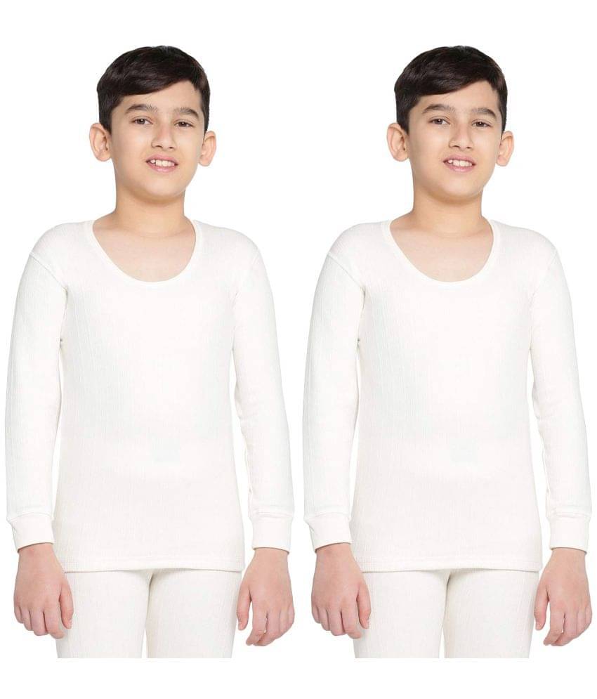     			Dixcy Scott Round Neck Full Sleeves Plain/Solid Off-White Thermal Upper/Top/Vest for Boys/Girls/Kids - Pack of 2