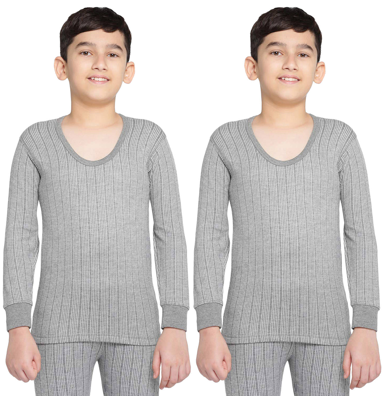 Dixcy Scott Round Neck Full Sleeves Plain/Solid Grey Melange Thermal Upper/Top/Vest for Boys/Girls/Kids - Pack of 2 Dixcy Scott Round Neck Full Sleeves Plain/Solid Grey Melange Thermal Upper/Top/Vest for Boys/Girls/Kids - Pack of 2