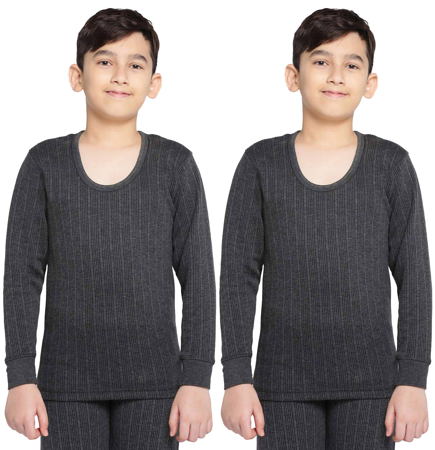 Dixcy Scott Round Neck Full Sleeves Plain/Solid Charcoal Melange Thermal Upper/Top/Vest for Boys/Girls/Kids - Pack of 2 Dixcy Scott Round Neck Full Sleeves Plain/Solid Charcoal Melange Thermal Upper/Top/Vest for Boys/Girls/Kids - Pack of 2
