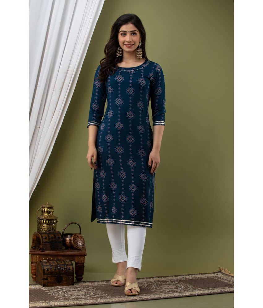 Lee Moda - Blue Rayon Women's Straight Kurti ( Pack of 1 ) - Kurtis, Tunics | Buy online on ZillyBuy