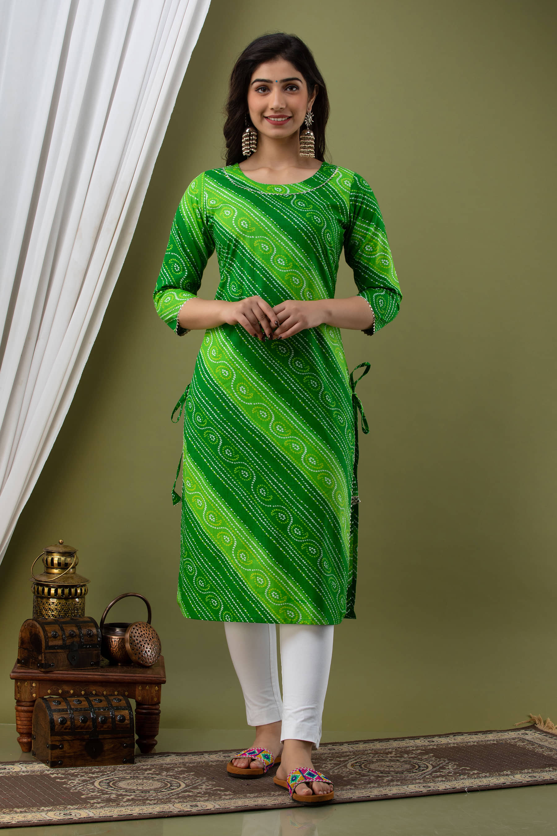 Lee Moda - Green Cotton Women's Straight Kurti ( Pack of 1 ) - Kurtis, Tunics | Buy online on ZillyBuy