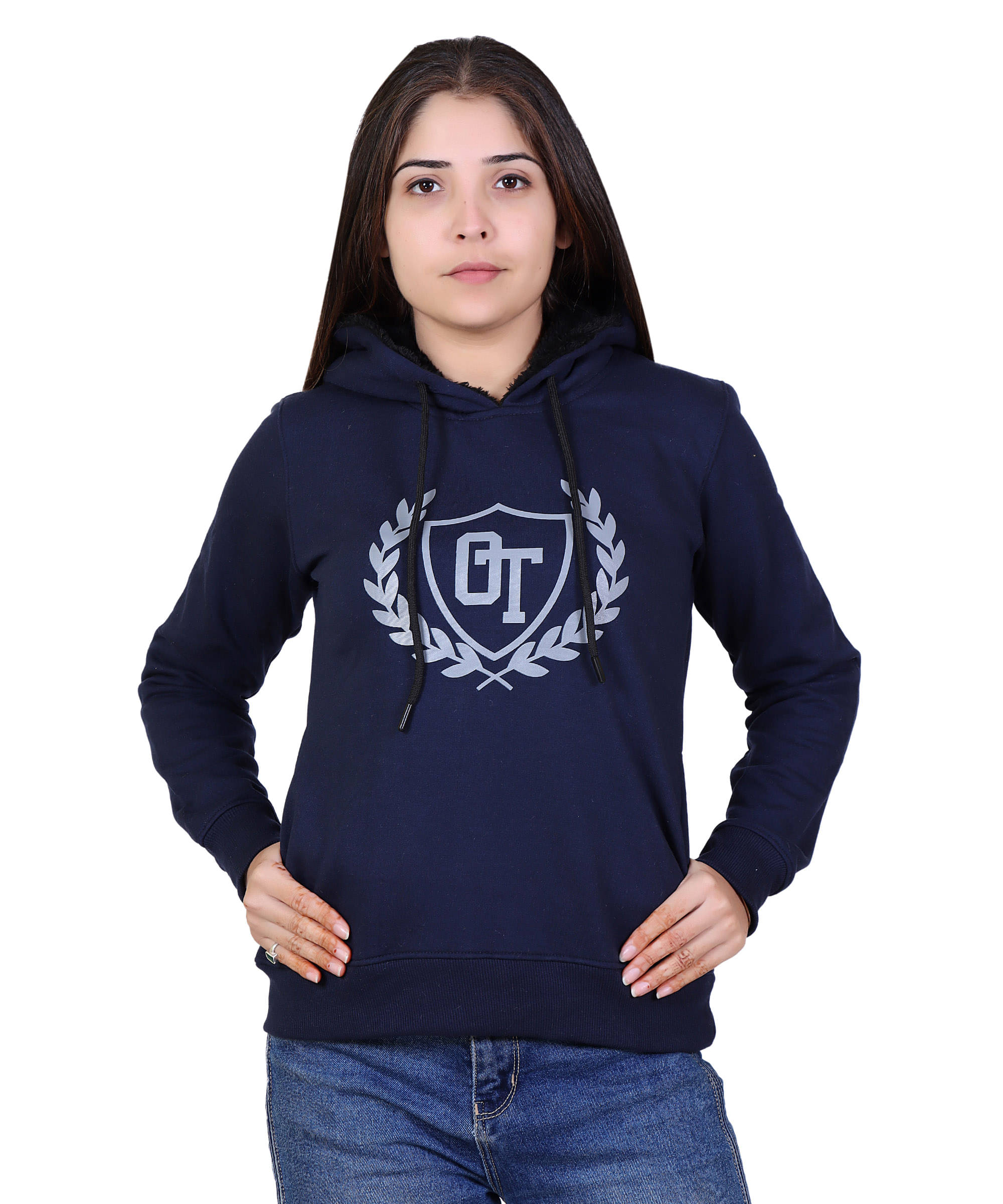     			Ogarti Cotton Fleece Navy Hooded Sweatshirt
